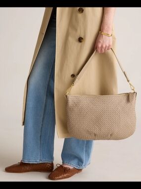 Italian Leather Crescent Handwoven Shoulder Bag Taupe